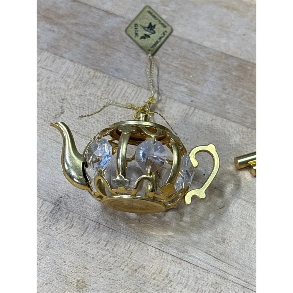 Vintage KG & C Inc. 24K Gold Plated Austrian Crystal Teapot & Wind Chime Set